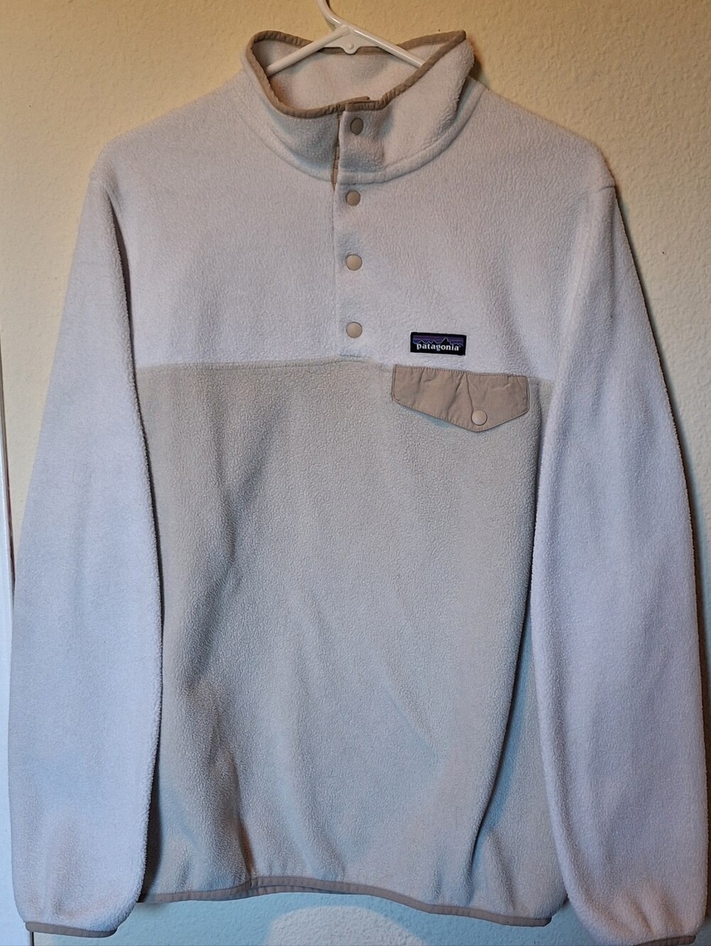 Patagonia Two-Tone Snap Pullover in Light Gray and Beige Trim